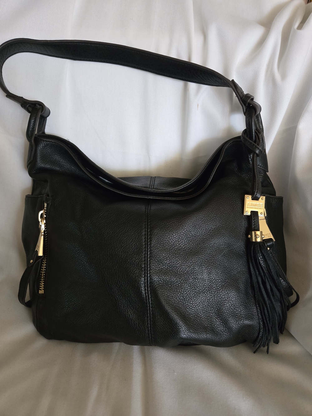 Aimee Kestenberg Black Leather Shoulder Bag with Gold Hardware